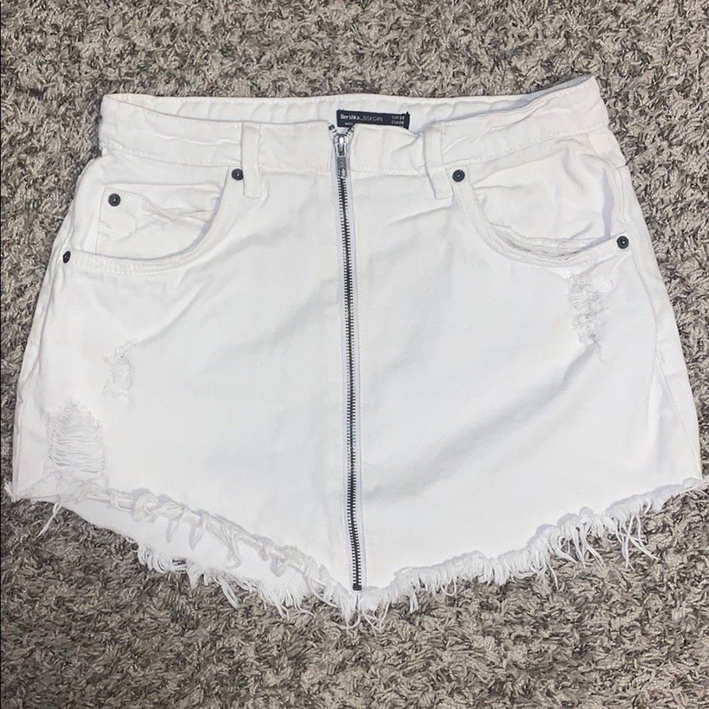 Bershka + white zipper denim mini skirt